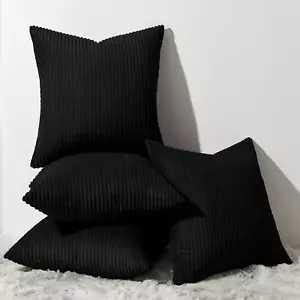 Black Decorative Throw Pillow Covers Cushion Cases, Set of 4 Soft Velvet Modern - Picture 1 of 6