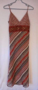 B. Moss Spaghetti strap tie back dress Size 6 lined beaded brown orange - Picture 1 of 11