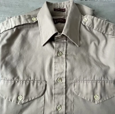 Vtg 80s Levi's Short Sleeve Khaki Military Epaulette Safari Shirt Medium Vintage - Image 1 of 4