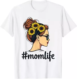 Sunflower Mom Life Messy Bun Funny Mother’s Day Mom Grandma T-Shirt S-5XL - Picture 1 of 7