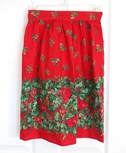 VINTAGE CHRISTMAS HANDMADE HALF APRON RED BIRD CARDINAL HOLLY BERRIES PINE CONES - Picture 1 of 10
