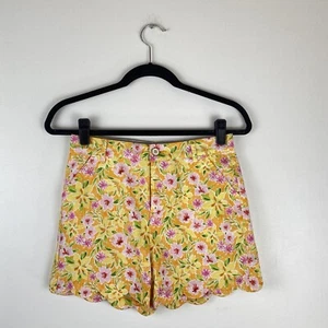 Crown & Ivy Girls 16 Floral Scalloped Hem Shorts Chino Adjustable Waist Orange - Picture 1 of 10