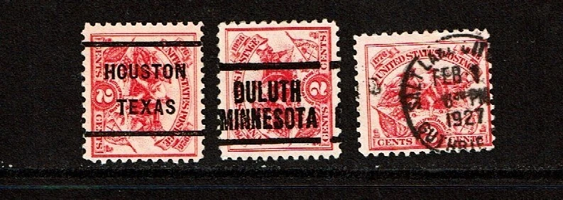 1926-7 U.S. Classic 2c Red White Plaines PRECANCEL Lot of 2 +1  Sc#629 Used - Image 1 of 1