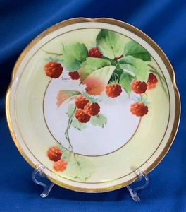 HAND-PAINTED 8.5"DIA PICKARD CABINET PLATE RED RASPBERRIES ARTIST SIGNED GIBSON - Picture 1 of 5