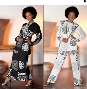 Ashro Black White Ethnic African Pride Power Print Pant Skirt Suit 3Pc Wardrober - Picture 1 of 6