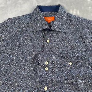 Tallia Shirt Mens Small 14 1/2 Navy Blue Floral Starfish Print Flip Cuff Cotton - Picture 1 of 19
