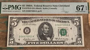 $5 1969A FRN 1970-D Cleveland PMG 67EPQ Almost TOP POP 4/1 - Picture 1 of 2