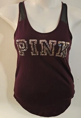 Camiseta sin mangas PINK VS Bling lentejuelas malla hechizada ropa deportiva Foto 1 de 4