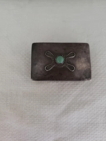 Vintage Hecho Mexico Sterling Silver Turquoise Pill Trinket Box Cover