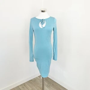 Kookai Vance Dress Womens Size 2 AU 12 Capri Blue Tie Front Wool Long Sleeve New - Picture 1 of 10