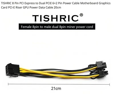 8 Pin PCI Express to Dual PCIE 6+2 Pin Power Cable Motherboard Graphics  - Image 1 of 4