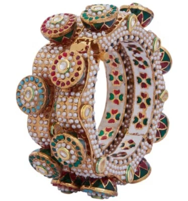 Bollywood Pakistani Indian Gold Plated Bridal 2 Pc Pearl Bangle Bracelet Jewelry - Image 1 of 3