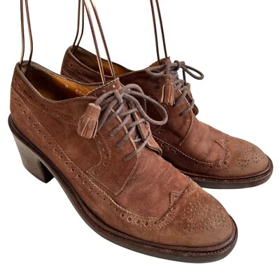 Ralph Lauren Oxford Tacón Alto EE. UU. Mujer 7 Marrón Gamuza Punta de Ala Brogues Cordones Foto 1 de 4