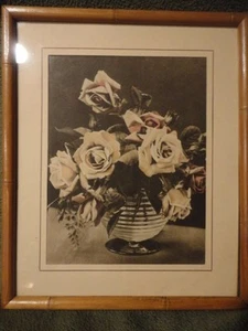 Framed Bouquet of Roses Print Wooden Frame 10 x 12 Vintage - Picture 1 of 7