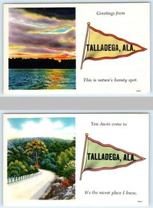 2 postales SALUDOS de TALLADEGA, Alabama AL ~ ca 1930s-40s ropa de cama - Imagen 1 de 5