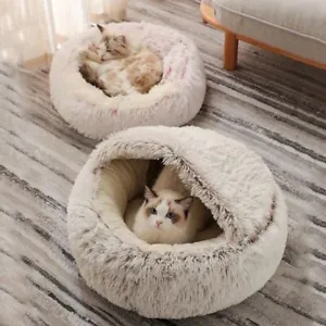 More details for plush pet cave bed dog cat igloo house warm sleeping bed cushion kennel mat uk