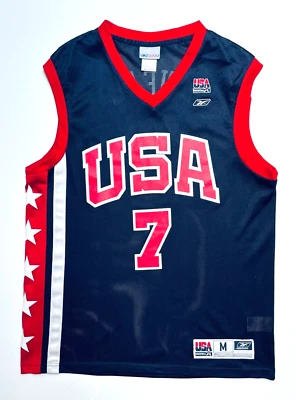 Camiseta Vintage Reebok Jermaine O'Neal #7 Masculina Média Seleção Nacional dos EUA - Imagem 1 de 4