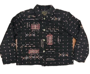 Alex Kim Jacket Large Black Cotton Patchwork Embroidered Jacket Petite Large - Picture 1 of 4