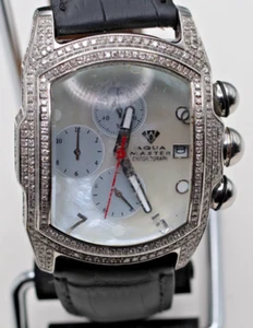 Aqua Master Diamond Chronograph Quartz Mens 40mm bling chunky - Picture 1 of 6