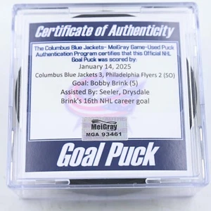NHL Goal Scored Puck Bobby Brink Philadelphia Flyers Jan 14, 2025 vs. Columbus - Picture 1 of 3