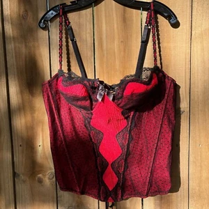 INTIMATE ATTITUDES BUSTIER CORSET Red Black sz 40 - Picture 1 of 5