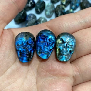 3PCS Natural labradorite Crystal Quartz Hand Carved Skull Crystal Reiki healing - Picture 1 of 10
