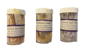 3 Sadi Rajmahal Theads -Pearl 2m coil-SilverSmooth 1.5 -Gold BroadCheck 1.5m NOS - Picture 1 of 2