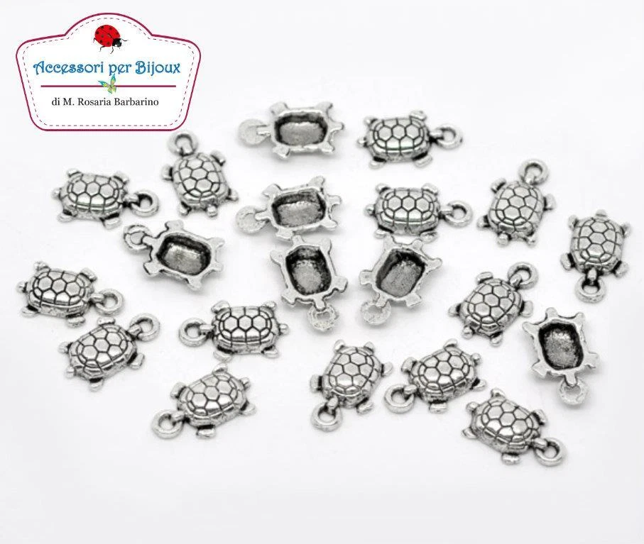 40 Ciondoli Tartarughe 15x9mm color Argento  per creazioni - Immagine 1 di 1