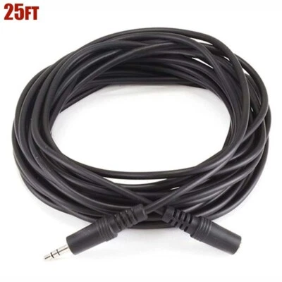 Cable de extensión de audio AUX macho a hembra TRS estéreo de 25 pies 3,5 mm 1/8" negro Foto 1 de 3