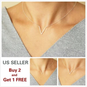 Simple Minimalist Choker Dainty Silver Gold Crystal Chain Pendant Necklace V - Picture 1 of 4