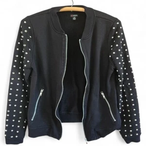 Guess Black Studded Bomber Jacket Zipper Closure & Pockets Womens Small - Picture 1 of 7