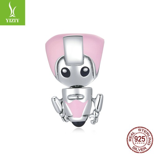 VALENTINO Bracciali Moda Donna Autentici Argento Sterling 925 Rosa Robot Perline Adattamento