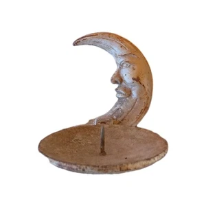 Candle Holder MCM Mr Moon Cast Iron Metal Aged Good Condition - Picture 1 of 13