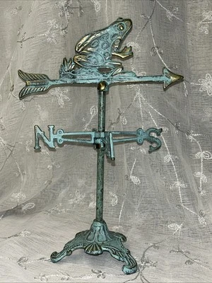 Vintage Style Brass Frog Toad “Antiqued” Patina Desktop Weathervane On Stand - Image 1 of 4