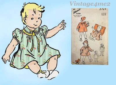 1940s Vintage Advance Sewing Pattern 2727 Sweet Baby Girls Dress Coat Bonnet Sz2 - Image 1 of 4