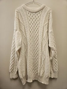 Vintage Aran Sweater Market 100% Wolle Pullover Irland Gr. XL Ivory Crewneck - Bild 1 von 6