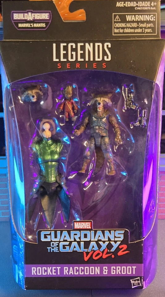 Marvel Legends Guardianes de la Galaxia Rocket Mapache y Mini Groot Mantis BAF Foto 1 de 3
