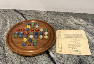 Handmade Wooden Marble Solitaire Board with Vintage Glass Marbles “Burnetts” - Picture 1 of 4