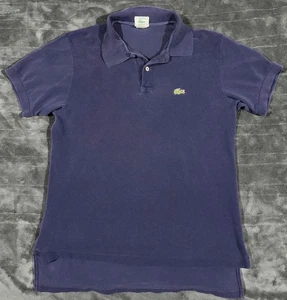 Vintage Izod Lacoste Polo Shirt Mens Medium Navy Blue Crocodile Made USA 80s - Picture 1 of 9