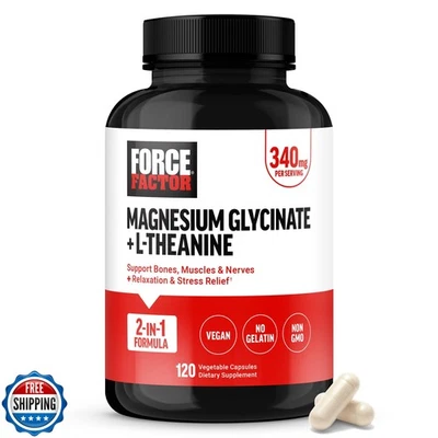 Force Factor Magnésio + L-Teanina, Suplemento de Bisglicinato de Magnésio - Imagem 1 de 4