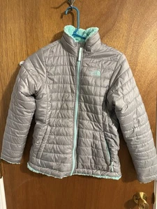 The North Face Jacket Girls Large 14-16 Reversible Gray Green Puffer - Picture 1 of 5