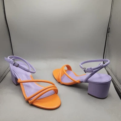 Sandálias femininas Schutz Aiyra com tiras 6B couro roxo laranja A101 - Imagem 1 de 4