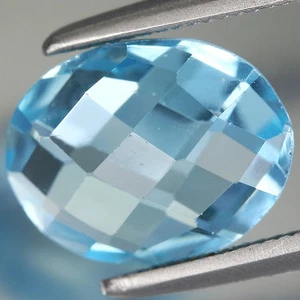 Natural Gemstone 2.08ct t.w 9x7mm Oval Checkerboard Cut Sky Blue Topaz, Brazil - Picture 1 of 4
