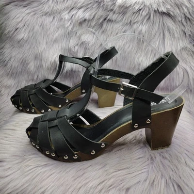 Lane Bryant Strap Chunky Block High Heel Sandal Sz 12 W Wide Width Black Brown - Image 1 of 4