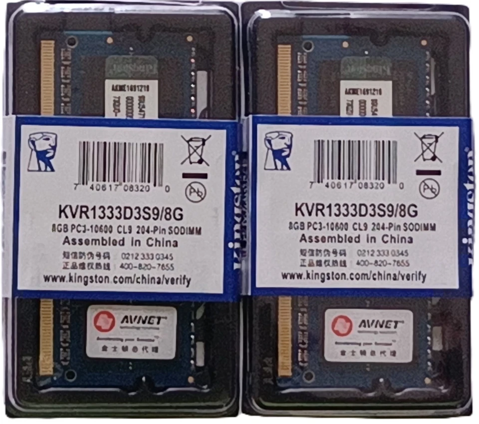 KINGSTON 2 GB 16 GB DDR3 1333 MHz SODIMM Laptop PC PORTATILE Memoria RAM