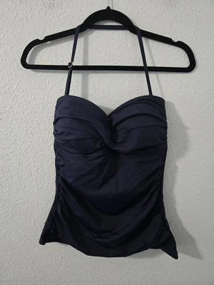 Anne Cole Tankini Womens Large Twist Front Bandeaukini Top Navy Blue L - Image 1 of 3