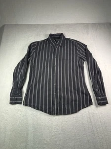 Camisa abotonada Calvin Klein para hombre talla mediana negra gris a rayas mangas largas - Imagen 1 de 6