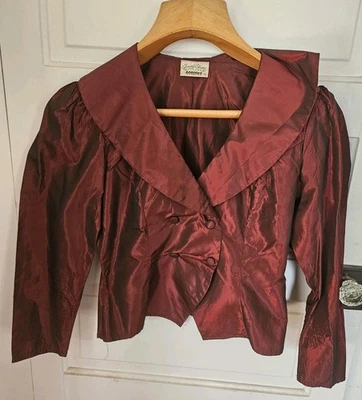DOROTHY PERKINS 1980s Burgundy Shimmering Double Breasted Short Jacket/Blouse 14 - Image 1 of 4