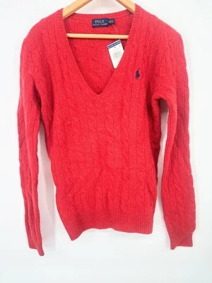 Suéter Polo Ralph Lauren Tejido con Cable Lana Cachemira Para Mujer M Rojo Preppy Dinero Antiguo Foto 1 de 4
