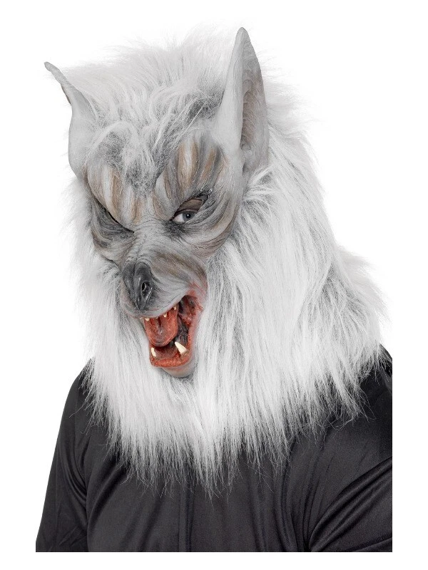 Smiffys Silver Wolf Overhead Mask with Fur Adults Mens Fancy Dress - Image 1 of 1